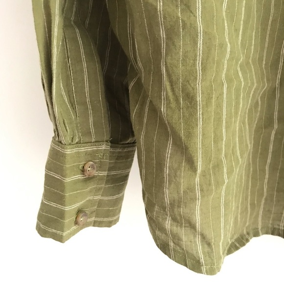 Free People | Boardwalk Lace Popover Linen Top Womens M Green Long Sleeves - Picture 6 of 11